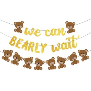 Little Bear We Can BEARLY Wait Guirnalda de papel con purpurina Baby 1er cumpleaños Banner Suministros de decoración para fiesta de cumpleaños - Product Image 2