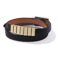 Bracelet long en cuir pour femme avec boucle à double rangée