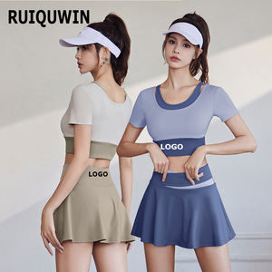 LOGO personnalisé vêtements d'entraînement pour femmes grande taille vêtements de sport 2 pièces de fitness t-shirt et jupe de tennis ensemble de yoga - Product Image 1