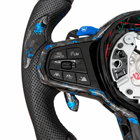 Volant en fibre de carbone forgé sur mesure pour BMW M3 G80 M4 G82, cuir bleu pailleté, fond plat avec palettes de changement de vitesse, mise à niveau de l'intérieur