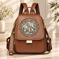 Sac à dos pour femme en cuir PU, motif éléphant, poche à rabat, quincaillerie dorée, poignée supérieure, OEM ODM, vente en gros, MOQ 10 pièces