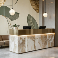 Comptoir de réception sur mesure avec logo d'entreprise, grand format, en marbre noir de haute qualité, pour salon de beauté