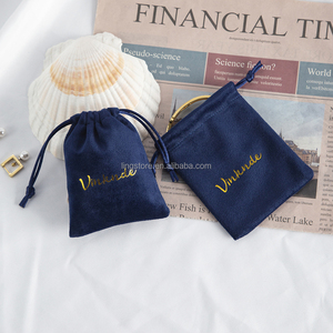 Dark Blue Luxury <b>Drawstring</b> <b>Bags</b> 13x18cm Printed Velvet Pouches for Jewellery Gift Packaging and <b>Makeup</b> Storage - Product Image 5