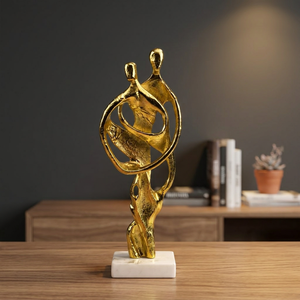 Abstract Gold Plated Couple Sculpture Contemporary Art <b>Figure</b> Handmade Tabletop Decor for Living Room Anniversary Gift - Product Image 3