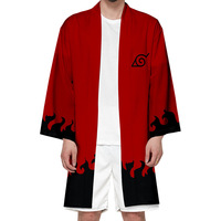 Japanischer Anime-Umhang Bühnenkostüme Rot Bedruckter Kimono-Mantel Unisex Cosplay-Robe