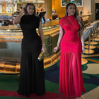 Fast Shipping C260329 Ruched Maxi Dress Woman Mesh Patchwork Stretchy Evening Dress for Party Daily Dress