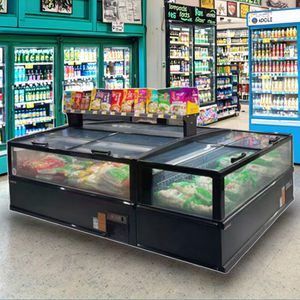 <span class=keywords><strong>Congélateur</strong></span> d'îlot de supermarché de 2,1 m avec refroidissement direct, dégivrage automatique, couvercle coulissant en verre, vitrine réfrigérée combinée - Product Image 1