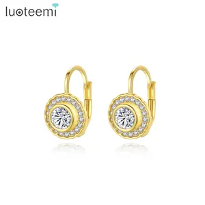 LUOTEEMI Brass Elegant Woman Earing 2023 Cubic Zirconia Hoop Statement Charm Luxury Gold Korean Earrings