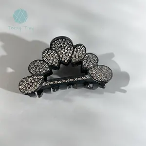 Clipe de cabelo de luxo com pedras, presilha de cabelo de cristal cheio, flor oco e strass, presilha de acrílico