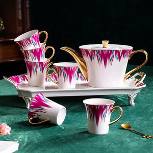 Hot Selling Ceramic Tea Set 1 Pot 6 Cups 1 Tray Wedding <b>Gift</b> <b>Coffee</b> Set - Product Image 2