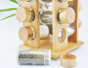 Free-standing Kitchen Cabinet Organizer Bamboo Spice Rack with Glass Jars - Product Image 3