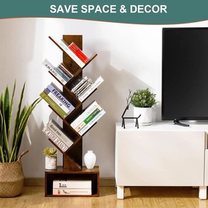 Étagère à livres <span class=keywords><strong>en</strong></span> <span class=keywords><strong>bois</strong></span> robuste <span class=keywords><strong>en</strong></span> forme de V avec compartiment de rangement inférieur et sangles anti-basculement pour une <span class=keywords><strong>d</strong></span>écoration de bureau à domicile sécurisée et gain de place - Product Image 3