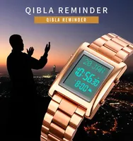 Montre-Bracelet Digitale Skmei 1815 Arabe Islamique Qibla en Acier Inoxydable Doré, Haute Qualité