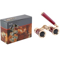 3X25 Mango Plegable Antiguo Telescopio Ajustable Vintage Rojo Metal Ópera Gafas Binoculares