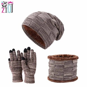 Conjunto de tres piezas transfronterizo de otoño e <span class=keywords><strong>invierno</strong></span> europeo americano para <span class=keywords><strong>Amazon</strong></span>, gorro de punto para <span class=keywords><strong>hombre</strong></span> y mujer, Gorro acolchado de terciopelo, bufanda - Product Image 5