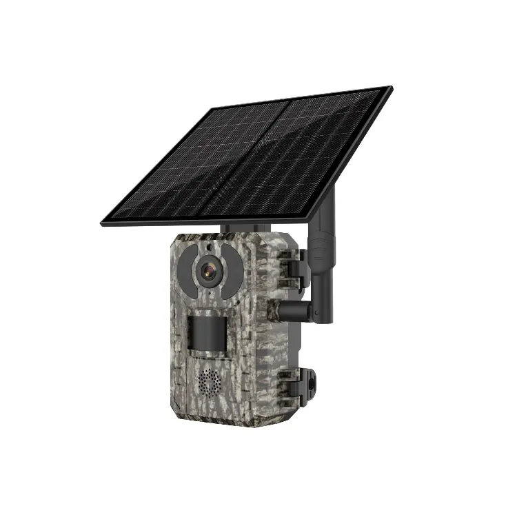 Câmera de caça 4MP 4G painel solar 6W recarregável detecção sensível de vida selvagem alarme rápido câmera ao ar livre