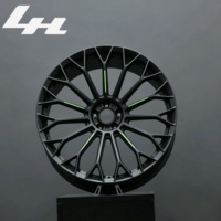 Rueda de Aleación Forjada de una Pieza, 17-24 Pulgadas, Negro Mate, Diseño de Malla con Detalles Verdes de Carreras, Personalizada, 5x120 PCD, Compatible con BMW, Audi, Mercedes