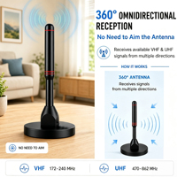 Antenne TV numérique intérieure amplifiée 4K HDTV VHF UHF 360 °   Base magnétique omnidirectionnelle, câble coaxial de 5 m, alimenté par USB