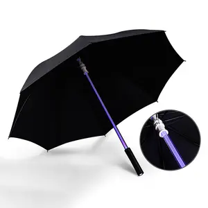 Màu Đen Thẳng Sao Ánh Sáng Led Umbrella Với Đèn Pin Led