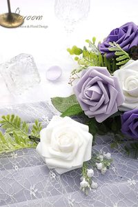 Flores Artificiales Estilo Europeo Floroom, 25 Piezas, Rosas de Espuma de Aspecto Real en Tonos Violeta y Morado Degradado, para Ramos de Boda DIY - Product Image 6