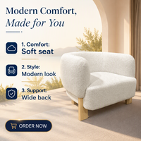 Fauteuil d'appoint moderne en velours avec structure en bois massif, assise moelleuse et dossier large, idéal pour le salon