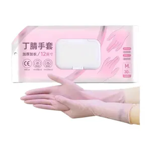 Luvas domésticas de nitrilo descartáveis para dedos texturizados cor rosa novo design