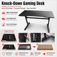 Meja Gaming Logam Desain Asli Custom Knock-Down dengan Permukaan MDF, Tempat Gelas, Hemat-Ruang, dan Dapat Dilipat
