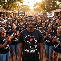 Camiseta Personalizada con Estampado de Mapa de África y Eslogan de Mayibuye, Negra, de Manga Corta, para Campaña Política, Venta al Por Mayor, Ropa, Camiseta Electoral