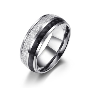 18K PVD Plated Gold Stainless Steel <b>Ring</b> with Silver Foil Texture and Blue Carbon Fiber Inlay <b>for</b> <b>Men</b> | Luxury & Durable Design - Product Image 3