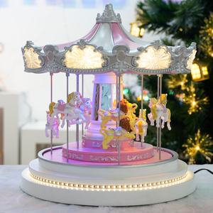 Boîte à musique carrousel rose enchantée pour décoration de Noël, ornements de carrousel en résine peints à la main, cadeaux d'anniversaire pour table - Product Image 5