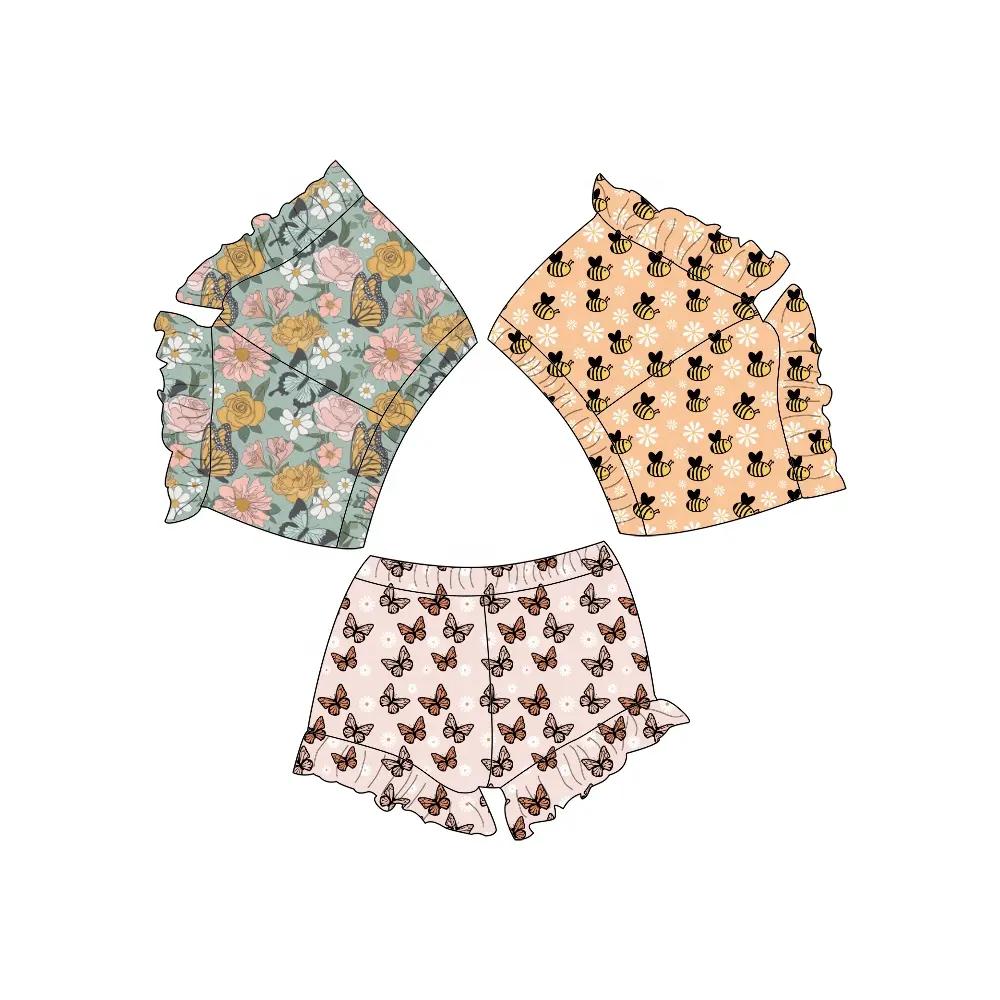 Liangzhe Odm/Oem Kids Bloemen Schattige Custom Bedrukte Broek Broek Casual Strand Design Kanten Shorts Voor Baby 'S