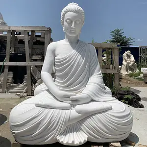 Al aire libre jardín decoración piedra religión figura escultura tallada a mano de alta calidad de tamaño de mármol de piedra estatua de Buda