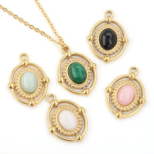 Colgante ovalado vintage con piedras preciosas, cuarzo natural, engaste en tono dorado para la fabricación de joyas DIY H1323 - Product Image 5
