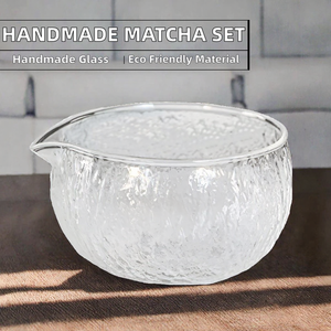 Bol à matcha en verre transparent fait à la main, tasse à thé Chawan avec bec verseur, bol de service à thé texturé pour la cérémonie du thé et la maison - Product Image 2
