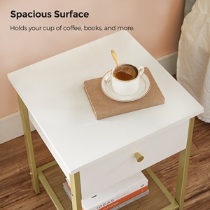 <span class=keywords><strong>VASAGLE</strong></span> <span class=keywords><strong>Table</strong></span> de chevet moderne en or blanc avec tiroir <span class=keywords><strong>Table</strong></span> d'appoint avec grille pour chambre à coucher et salon - Product Image 4