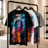 T-shirt à manches courtes pour homme, imprimé graphique coloré avec écouteurs, style streetwear décontracté, tee-shirt musical surdimensionné