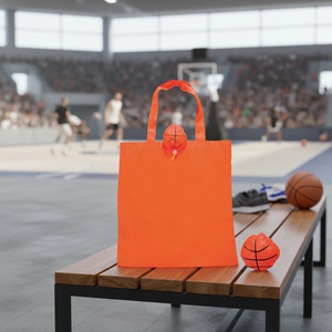 Borsa Pieghevole Riutilizzabile Media per la Spesa, a Forma di Pallone da Basket, con Logo Personalizzato Stampato, in Poliestere - Product Image 3