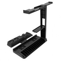 Base Vertical Multifuncional con Ventilador de Refrigeración, Almacenamiento de Discos de Juego y Estación de Carga para Playstation 4, PS4 Slim, Pro, PSVR y Move