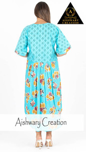 Blue <b>Boho</b> Casual <b>Dress</b> Loose Fit <b>Plus</b> <b>Size</b> Organic Cotton Custom Tiered Layered Midi Maxi Maillard <b>Dress</b> Wholesale - Product Image 4