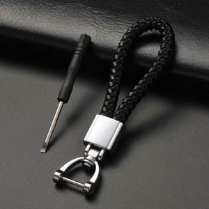 Porte-clés en cuir tressé à la main avec boucle fer à cheval, pour clés de voiture, accessoire de mode pour femme, cadeau - Product Image 2