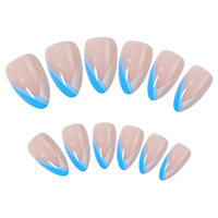 Faux ongles en gros, bleu et blanc diagonaux, forme amande, brillants, pour usage quotidien en salon, OEM