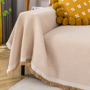 Bắc Âu lười biếng bông sofa chăn trực tuyến màu nâu và trắng dệt kim đồng bằng vải sofa bìa và trowel chăn - Product Image 6