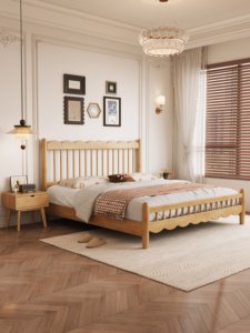 High Quality Solid Wood <b>Bed</b> Frame <b>with</b> Upholstered Tufted Headboard, Modern Platform <b>Bed</b> for Bedroom Furniture - Product Image 4