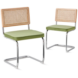 Marrone imbottito in Rattan naturale <span class=keywords><strong>cucina</strong></span> <span class=keywords><strong>sedie</strong></span> accento senza braccioli sedia laterale con gambe in metallo cromato per soggiorno camera da letto - Product Image 3