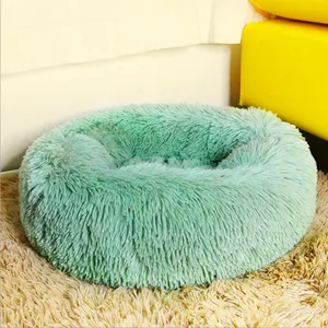 Cama de lujo para mascotas, suministros para mascotas, cama de fieltro de felpa elevada, pequeña, redonda, de lujo, para gatos y perros