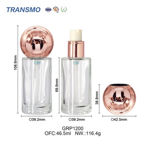 Flacon pompe en verre or rose personnalisable, flacon crème en verre avec logo personnalisé, flacon givré 46 ml, bouchon à vis blanc en verre - Product Image 2