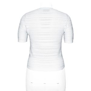 เสื้อสเวตเตอร์ถักคอวีสีขาว แขนสั้น แต่งลายปอยเตลล์ สำหรับผู้หญิง - Product Image 2