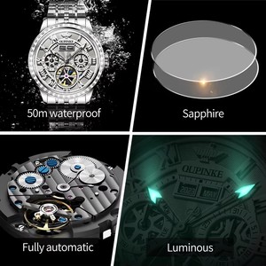 Montre mécanique squelette OUPINKE 3252 pour homme, acier inoxydable, multifonction, lumineuse, étanche, automatique, tourbillon - Product Image 3