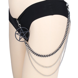 Cadena de Pantalón de Tres Capas con Anillo de Estrella de Cinco Puntas, Cadena de Cintura de Aleación de Zinc para Halloween, Moda Hip Hop - Product Image 2