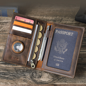 Portefeuille vintage en cuir véritable avec protection RFID anti-vol pour <span class=keywords><strong>carte</strong></span> d'identité, idéal pour les couples en voyage, passeport, utilisation avec MagSafe - Product Image 1